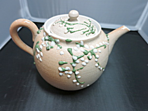 Enamel Painted Stoneware Tea Pot Vintage 1980s