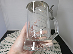 Vintage Old Spice Ariel 1866 Clipper Ship Etched Glass Pewter