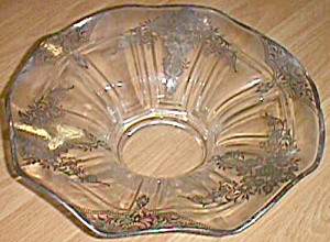 Stunning Depression Crystal Console Bowl Silver Overlay