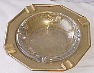 Pair Brass And Glass Ashtrays