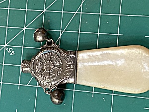 Antique Mother Of Pearl &/sterling Baby Rattle