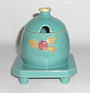 Vintage Coors Pottery Rosebud Green Honeypot W/lid
