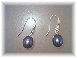Earrings Black Freshwater Pearls Sterling Silver Loop P