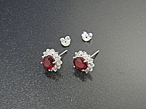 Ruby Sterling Silver White Sapphire Post Earrings