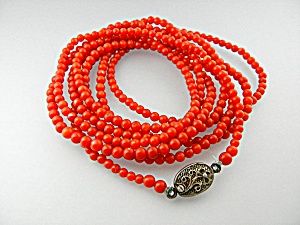 Necklace Coral Beads Sterling Silver Clasp