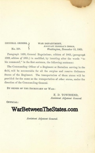 1863 Order Regarding Ordnance Stores