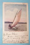 This vintage & original postcard is in fair to good condition with wear, creases, stains & worn corners. It features a view of "Sailing, Lake Geneva (Near Chicago)" The reverse side is used....