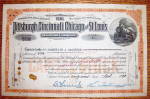 This vintage original stock certificate was issued in 1920 for Pittsburgh, Cincinnati, Chicago And St. Louis Railroad Company. The Vignette features a train and was printed by American Bank Note Compa...
