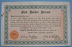 This original permit is from the Riverview Park in Chicago. It is in good condition. The front features "Pick Pocket Permit". The reverse is blank but there is writing which says "Went ...