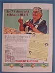 This fine vintage advertisement for a 1939 ad for Pillsbury Best Flour is in good condition but is slightly yellowed & has slight crinkling and measures approx. 9" x 12 1/2". This vintage Fl...