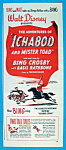 This fine vintage advertisement of a 1949 movie ad for Walt Disney's The Adventures Of Ichabod And Mister Toad is in very good condition but is yellowed and measures approx. 5 1/4" x 13 1/4"...