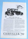 This fine vintage advertisement for a 1927 ad for Chrysler 70 is in very good condition but has slight wear. This vintage Car Magazine ad measures approx. 6 1/2" x 10". This vintage Chrysler...