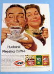 This fine vintage advertisement for a 1963 ad for Acme Coffee is in excellent condition but is slightly yellowed. This Coffee Magazine Ad measures approx. 7" x 10". This Coffee Magazine Adve...