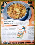 This is a fine vintage advertisement for a 1938 ad for Kellogg Whole Wheat Krumbles which is in Very Good condition but is slightly yellowed and measures approx. 9" x 11 1/2" This magazine a...