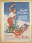 This fine vintage advertisement for a 1940 ad for Chesterfield Cigarettes is in good condition and measures approx. 8 x 10 1/2. This ad depicts a woman skiing. 