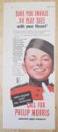 This fine vintage advertisement for a 1942 ad for Philip Morris Cigarettes is in very good condition and measures approx. 5 1/2 x 13 1/2. This vintage Cigarette Magazine Advertisement is suitable for ...