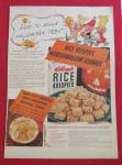 This fine vintage advertisement for a 1941 ad for Rice Krispies Cereal is in very good condition. This magazine ad measures approx. 9 3/4 x 13 3/4. This magazine ad is suitable for framing. This vinta...