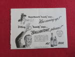 This fine vintage advertisement for a 1943 ad for Ballantine Ale Beer is in very good condition with a crease through the middle. This vintage magazine ad measures approx. 6 1/2 x 4 1/2. This vintage ...