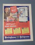 This fine vintage advertisement for a 1938 ad for Westinghouse Refrigerator is in very good condition but has two punched holes on the left side in the ad by the edge. This advertisement measures appr...
