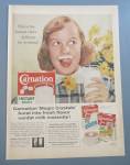 This fine vintage advertisement for a 1958 ad for Carnation Instant Dry Milk is in very good condition but is slightly yellowed. This milk magazine ad measures approx. 10  x 13 3/4. This magazine adve...