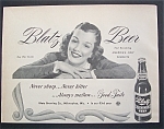 This fine vintage advertisement for a 1944 ad for Blatz Beer is in good condition but is slightly yellowed and measures approx. 6 1/4" x 5". This vintage Beer Magazine Advertisement is suita...