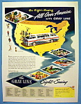 This fine vintage advertisement for a 1948 ad for Gray Line is in very good condition. This vintage sight seeing magazine advertisement measures approx. 10 x 13 3/4 and is suitable for framing. This v...