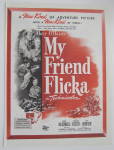 This fine vintage advertisement for a 1943 movie ad for My Friend Flicka is in very good condition. It measures approx. 10 x 13 1/2 and is suitable for framing. This ad depicts Roddy McDowall and his ...
