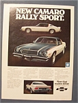 This fine vintage advertisement from 1975 is in good condition and measures approx. 8 x 11. This ad is suitable for framing. This ad depicts the Chevrolet Camaro Rally Sport.