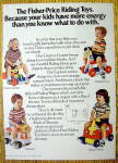 This fine vintage advertisement for a 1981 ad for Fisher Price Toys is in excellent condition but is slightly yellowed and measures approx. 7 3/4" x 10 3/4". This magazine advertisement is s...