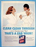 This fine vintage advertisement of a 1957 ad for Fab is in very good condition and measures approx. 10 x 13 1/2. This advertisement is suitable for framing. This ad depicts a man sniffing a woman's ro...