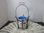 Vintage Japan Stacking Ashtray set stack in Rod Iron Holder with handle. <BR><BR>Awesome retro set with white outer sides and bottom with the lovely colorful Butterfly pattern around the sides. Each a...