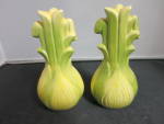 Vintage Celery Salt and Pepper Shakers Japan. Height 5 inch. Awesome salt and pepper shakers marked pressed in Japan on bottom. Plastic stoppers. Best guess circa 1970s.<BR><BR>Please ask any question...