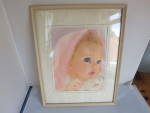 Baby Print by Francis Hook for Northern Mills Tissue Paper Advertising Pastel Color Lithograph Print circa 1950s to 1960s.<BR><BR>This lovely advertising print size 13 1/2 inch X 10 3/4 inch is matted...