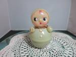 Vintage Rolly Polly Celluloid Baby Rattle Push Toy Made in Japan. <BR><BR>This is adorable, but does have some dents and soiling as seen. Push mechanism still works and makes a crinkle sound when push...