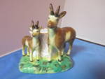 Porcelain Deer Match Holder Japan. Holds wooden matches. This is a beautiful hand painted match holder with gold trim around the top of the holder and accenting around the holder. Marked with the Japa...