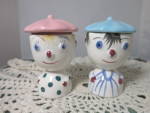 Vintage Figural Egg Cups Lady and Gent Japan 1950s to 1960s. So adorable. <BR><BR>Condition. There is pin dot size imperfections on both and most any I see in these cute figurals have the same issues,...