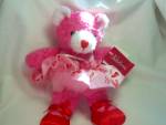 Valentine Teddy Bear with tags marked Ballerina Pal marketed by Walmart. She is a soft stuffed pink and white bear with her attached satin tu tu with red hearts, I love you all over and red ballet sho...