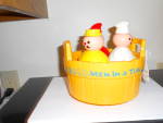 Fisher Price toy Three Men In A Tub with the three wobbly men. The butcher, the baker and the candle stick maker. It was produced in 1976-85 and is #142. It is in great condition and sold just as foun...