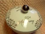 Norcrest China 25th Anniversary Candy Dish labeled Norcrest China, made in Japan. Has the silver numbers AB-130. It is in excellent condition with lovely flower designs, lettering and trim in nice sil...