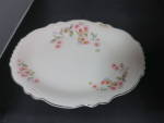 Homer Laughlin Virginia Rose Platter 11 1/2 inch. It has the lovely platinum rim trim in great condition.<BR><BR>Height 1 1/8 inch X Length 11 1/2 inch X Width 8 1/2 inch.  <BR><BR>It does have a fact...