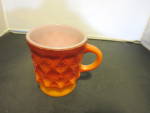 Anchor Hocking Fire King Kimberly Orange Red Cup Mug with a diamond pattern. Circa 1960s. Lovely milk glass diamond patterned with burning red to orange fired on paint. Over all excellent condition. M...