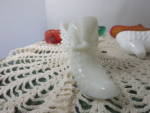 Early 1900s Fenton Slipper Shoe Cat Hobnail Milk Glass. This is the earlier version slipper Fenton made. The milk glass is more vague and transparent. There is a little flick out of one ear. Height 3 ...