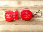 Pair of old Advertisement pieces from Wheeling, West Virginia.  Both are Key Chains.  One is from Chas. C. Savage Contractor Phone Wds. 2426.  Actually has a tape measure end.  3ft. steel tape.  Other...