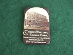   Early Advertisement Pocket Mirror for the Center Wheeling Savings Bank at the Corner of Market & 22nd Streets in Wheeling, W.Va. Probably dates around the 1940's or even earlier. Top portion has a i...