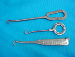 Collection of Adver. Button Hooks.  Names include Bell Shoe Co., Charleston, W.Va; Alexanders Wheeling, W.Va.; and The Boston Shoe.  The latter of the 3 folds up.  Hooks measure anywhere from 3-5"...