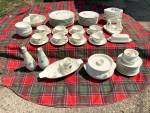 50+ Piece Set of Franciscan Pottery/China Dinnerware in the Autumn Leaves pattern.  Consists of the following pieces:<BR><BR>    (1) 9" Serving Bowl<BR>    (1) Gravy Boat with Underplate(attached...