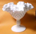 CIRCA 1950`S VINTAGE FENTON HOBNAIL MILK GLASS NUT / CANDY COMPOTE STYLE 3629. MEASURES OVERALL 5H X 5 1/2W INCHES. NO CRACKS OR CHIPS. ADD $10.00 SHIPPED INSURED IN THE USA. REF:111957