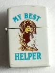 1970`S JAPAN MY BEST HELPER HUNTERS WHITE POCKET LIGHTER. USED. NICE SPARK. ADD $5.00 SHIPPED IN THE USA. REF:111957