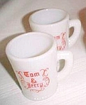 This is a very nice set of Two McKee Glass Company Vintage Milk Glass TOM & JERRY MUGS CUPS; they measure 3-3/4" high, no chips or cracks, red decoration in good condition. Always happy to combin...