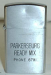 CIRCA 50`S VERNCO JAPAN. ADVERTISING PARKERSBURG READY MIX PHONE 6791. DENTS ON LID. NICE SPARK.